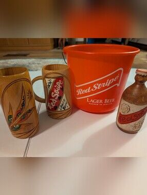 Red Stripe Bucket And Handmade Memorabilia